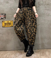 Stilvolle Schwarze Cinched Print Lose Jeanshose Hose Winter